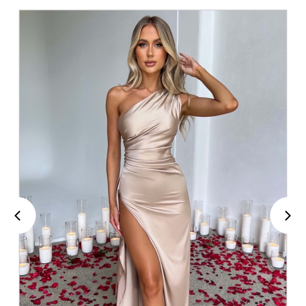 champagne high slit maxi dress